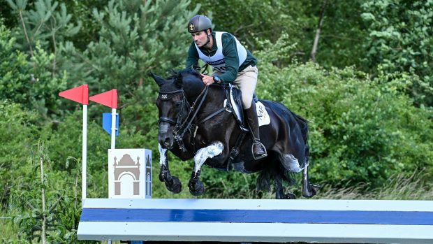 Giovanni Ugolotti and Swirly Temptress (pictured) were one of the combinations sent to the holding box during the Luhmühlen Horse Trials CCI4*-S final trot-up
